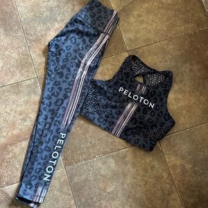 WTH / Peloton Black Leopard Print Sports Bra and Leggings with Pink Stripe